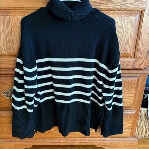 GAP Black and White Striped Cowl Neck Sweater